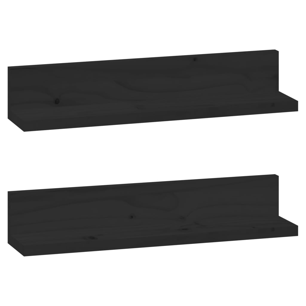 vidaXL Rafturi de perete, 2 buc., negru, 50x11x9 cm, lemn masiv de pin
