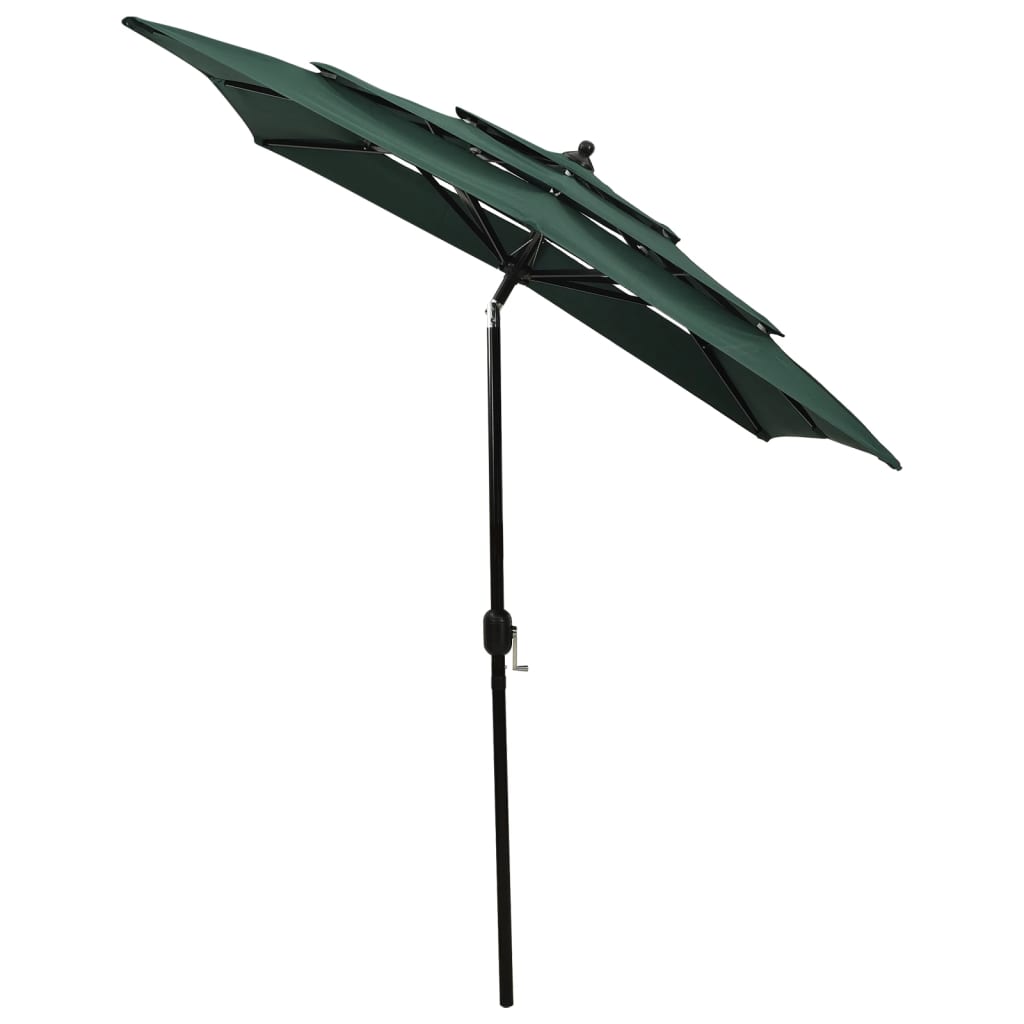 vidaXL Umbrelă de soare 3 niveluri, stâlp de aluminiu, verde, 2x2 m