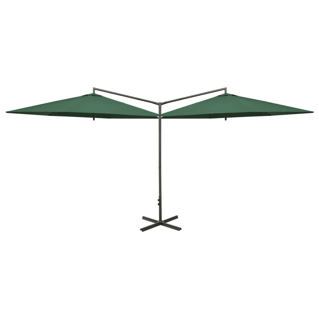vidaXL Umbrelă de soare dublă cu stâlp din oțel, verde, 600 cm