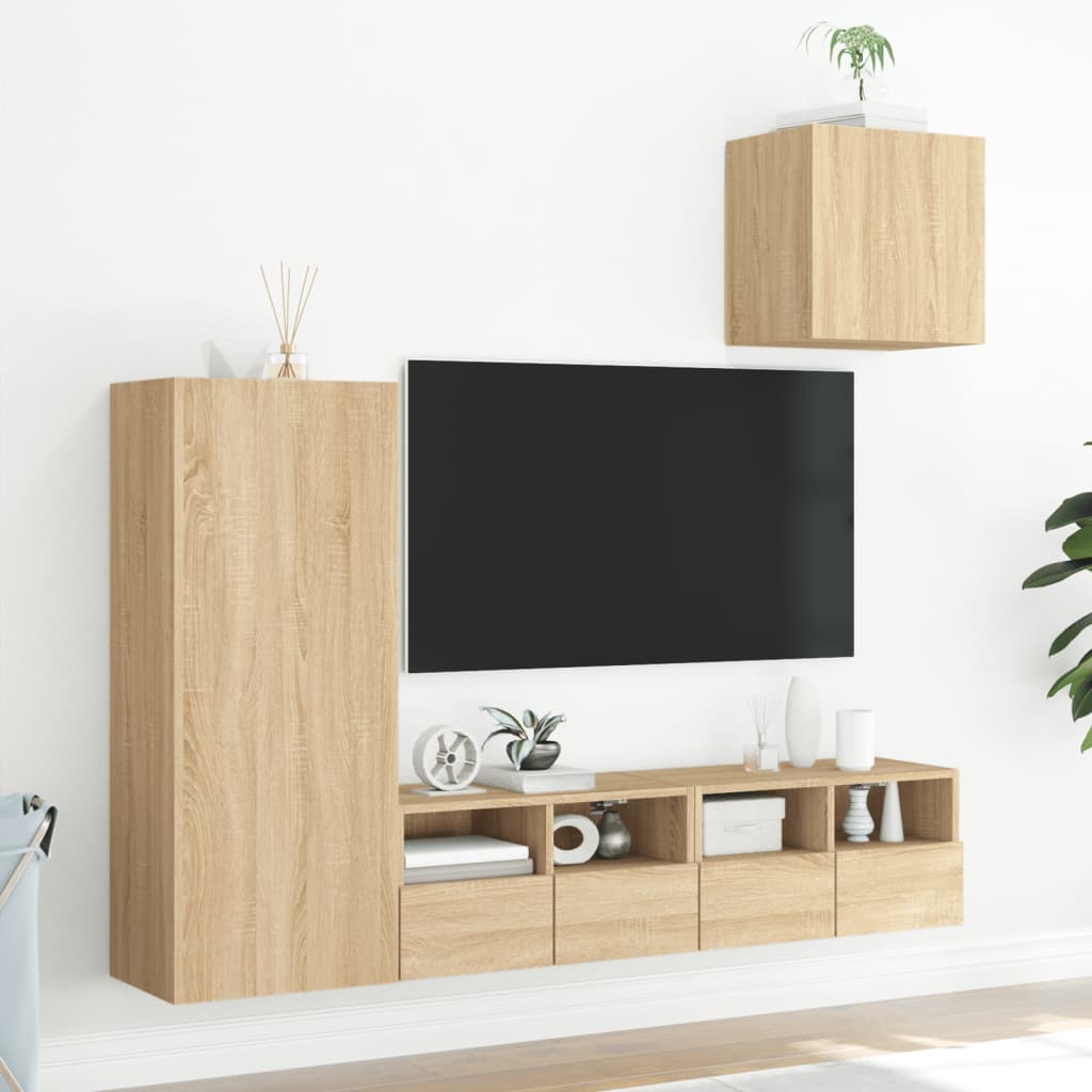 vidaXL Unități TV de perete, 4 piese, stejar sonoma, lemn prelucrat