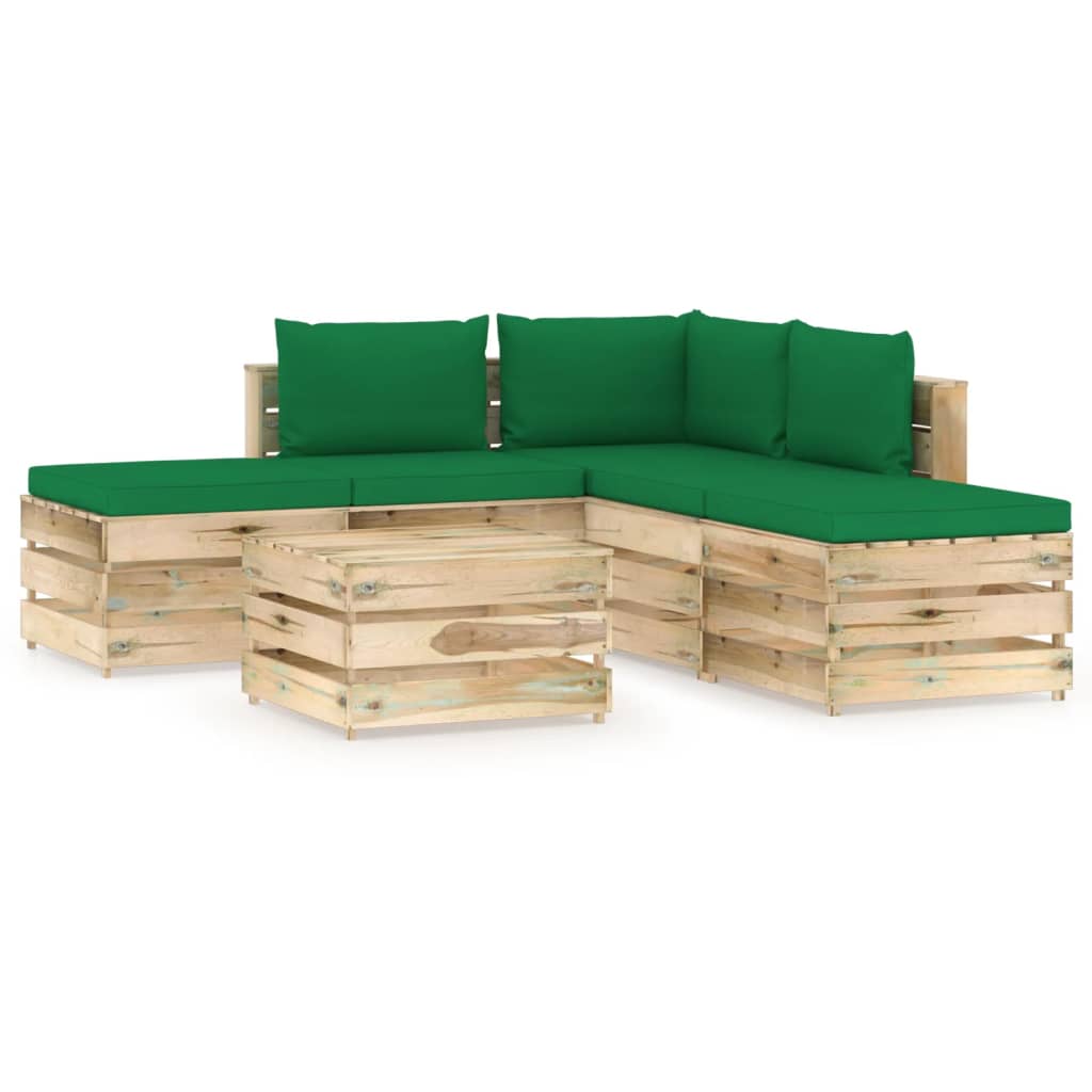 vidaXL Set mobilier de grădină cu perne, 6 piese, lemn verde tratat