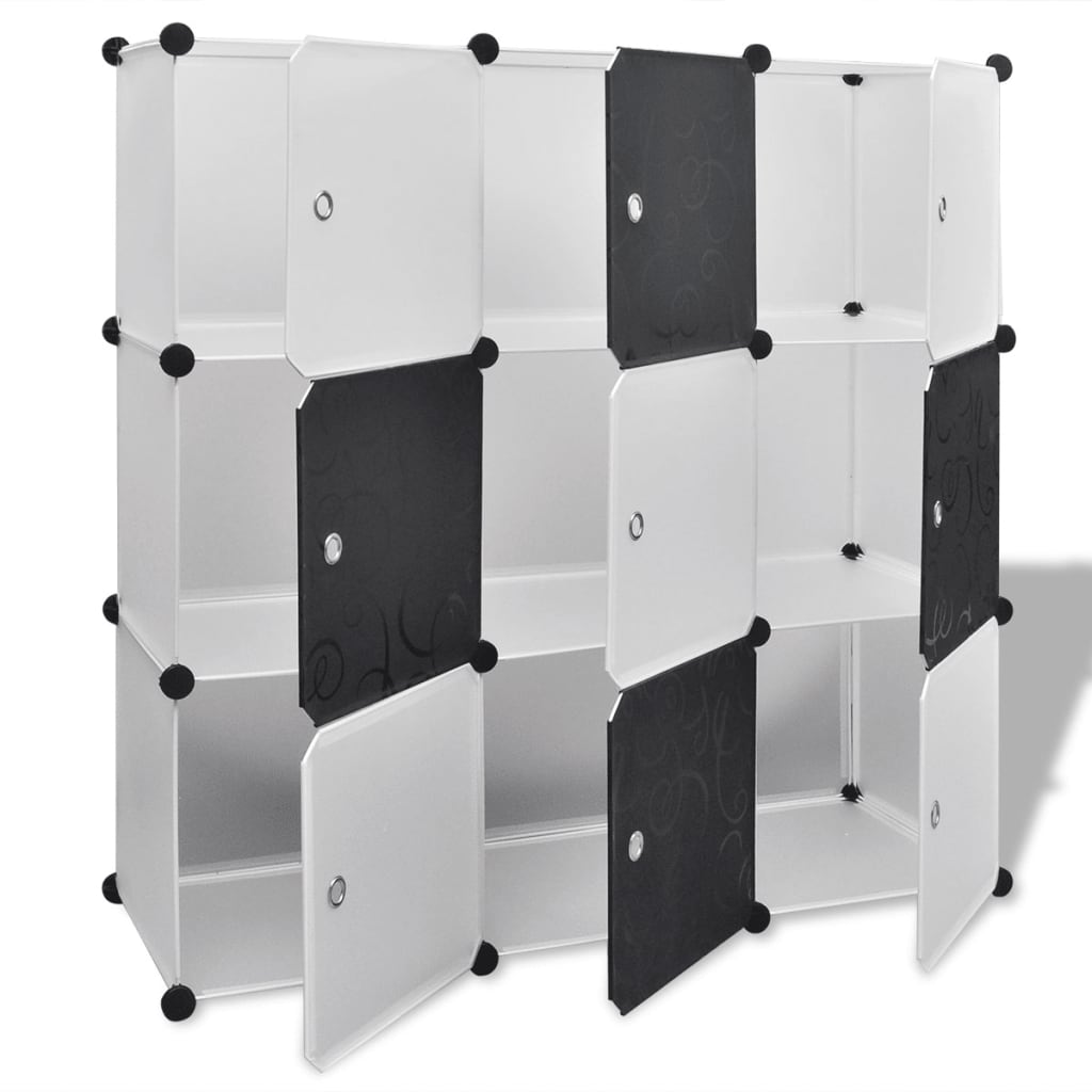 Dulap modular cub cu 9 compartimente 110 x 37 x 110 cm, alb-negru