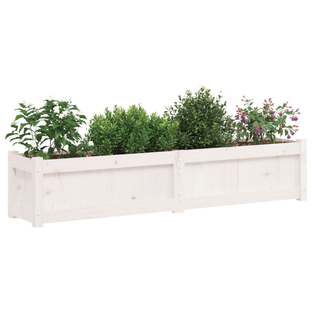 vidaXL Jardinieră de grădină, alb, 150x31x31 cm, lemn masiv de pin