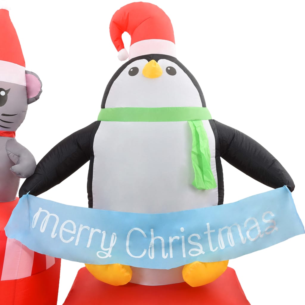 vidaXL Pinguin & șoricel pe tren gonflabil Crăciun LED IP44 500 cm XXL