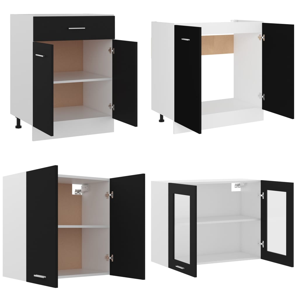 vidaXL Set dulapuri de bucătărie, 4 piese, negru, lemn prelucrat