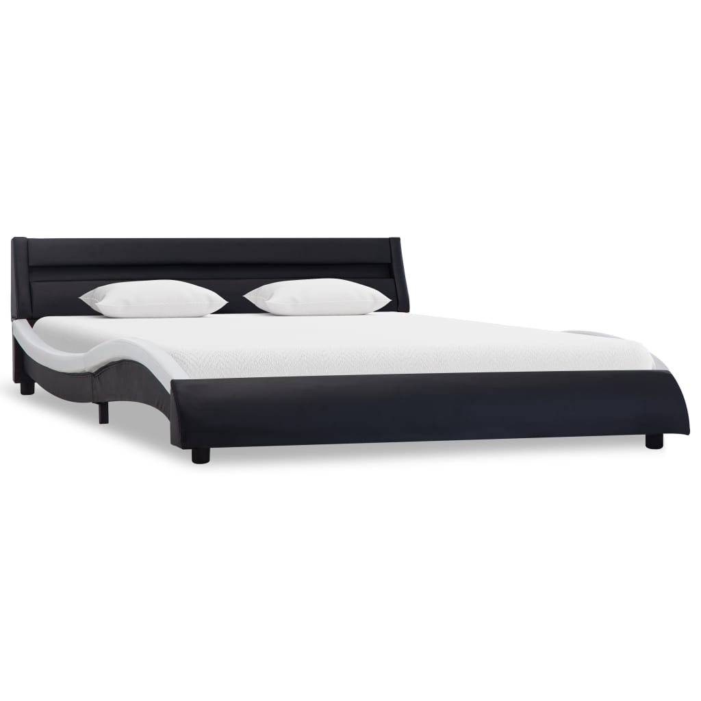 vidaXL Cadru pat cu LED, negru și alb, 180 x 200 cm, piele ecologică