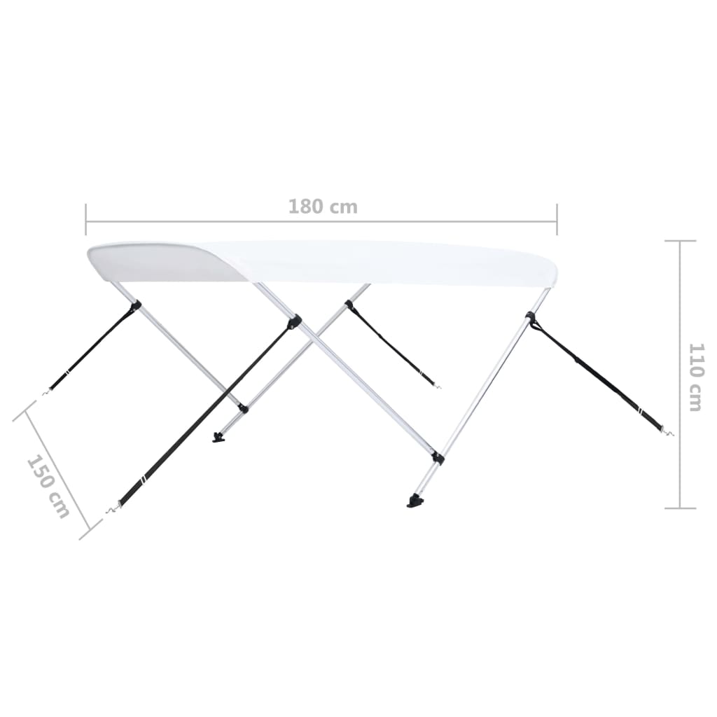 vidaXL Parasolar barcă Bimini cu 2 arcuri, alb, 180 x 150 x 110 cm