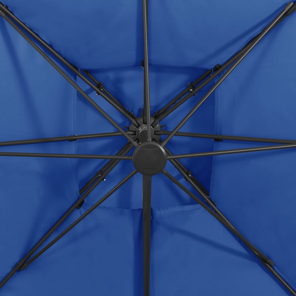 vidaXL Umbrelă suspendată cu înveliș dublu, albastru azuriu, 300x300cm