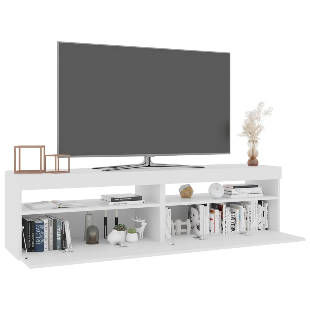 vidaXL Comode TV cu lumini LED, 2 buc., alb extralucios, 75x35x40 cm