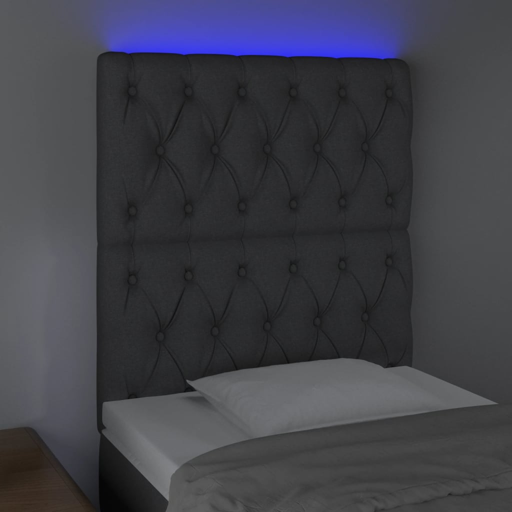 vidaXL Tăblie de pat cu LED, gri închis, 80x7x118/128 cm, textil