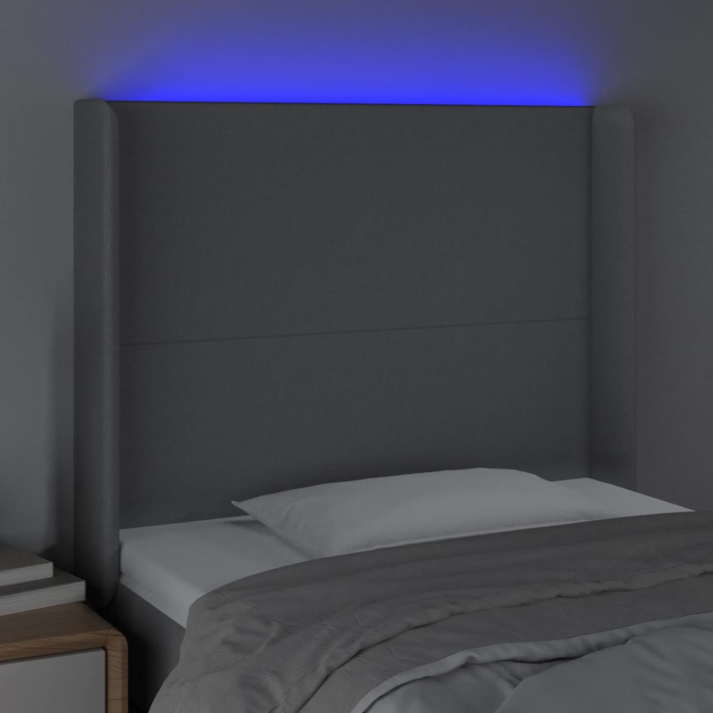 vidaXL Tăblie de pat cu LED, gri deschis, 103x16x118/128 cm, textil