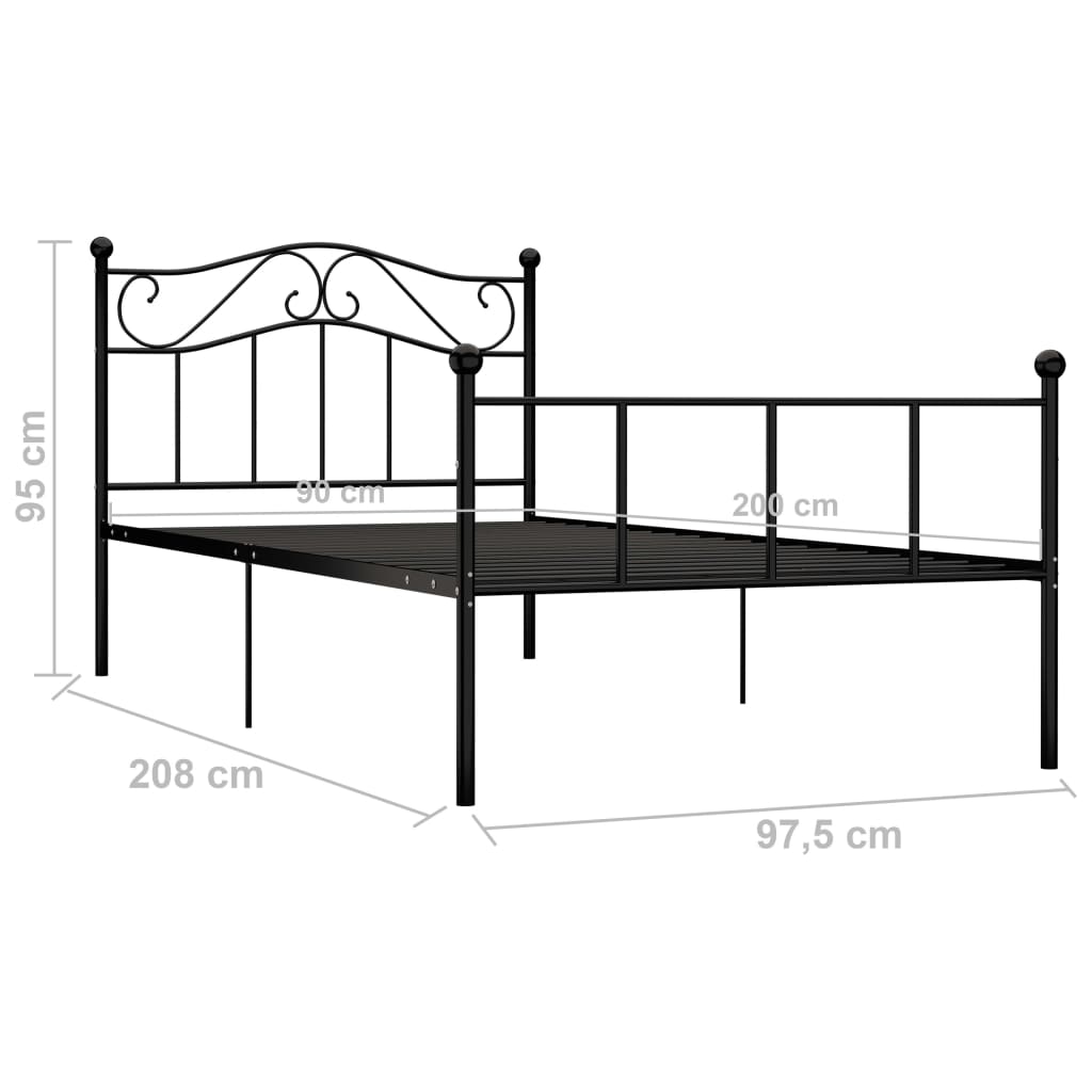 vidaXL Cadru de pat, negru, 90 x 200 cm, metal