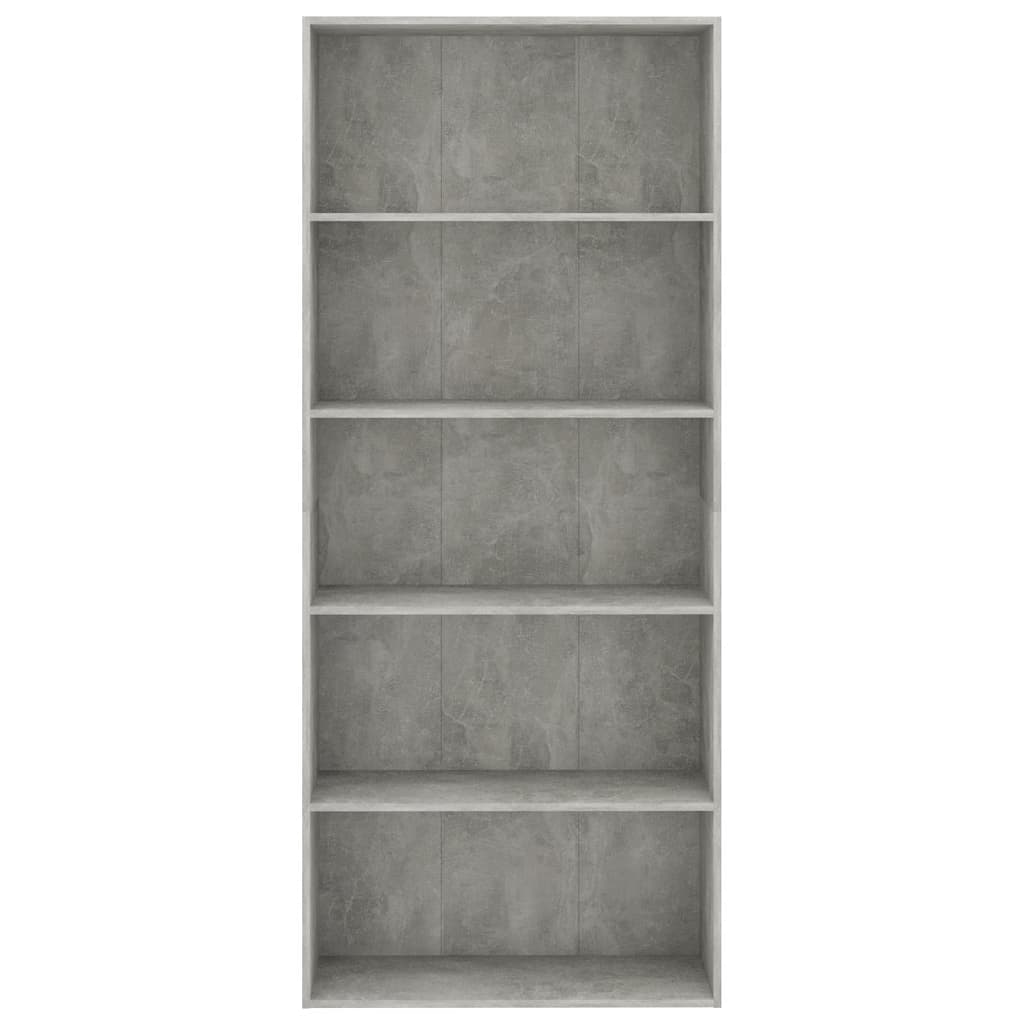 vidaXL Bibliotecă cu 5 rafturi, gri beton, 80 x 30 x 189 cm, PAL
