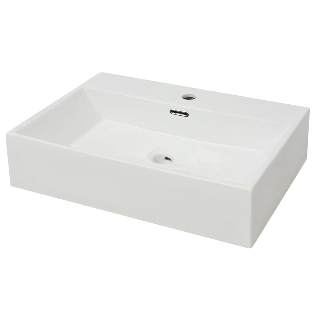 vidaXL Chiuvetă cu orificiu robinet, ceramică 60,5x42,5x14,5 cm, alb