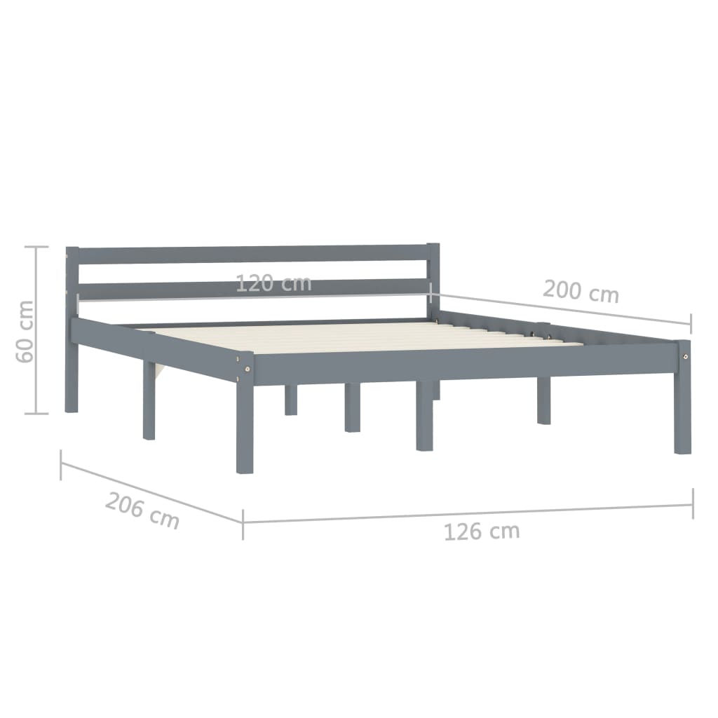 vidaXL Cadru de pat, gri, 120 x 200 cm, lemn masiv de pin