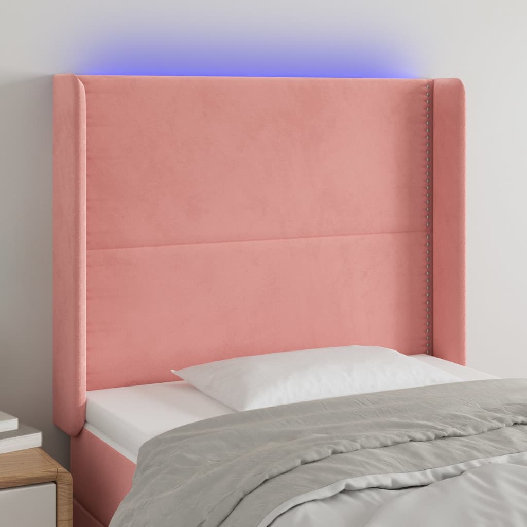 vidaXL Tăblie de pat cu LED, roz, 83x16x118/128 cm, catifea