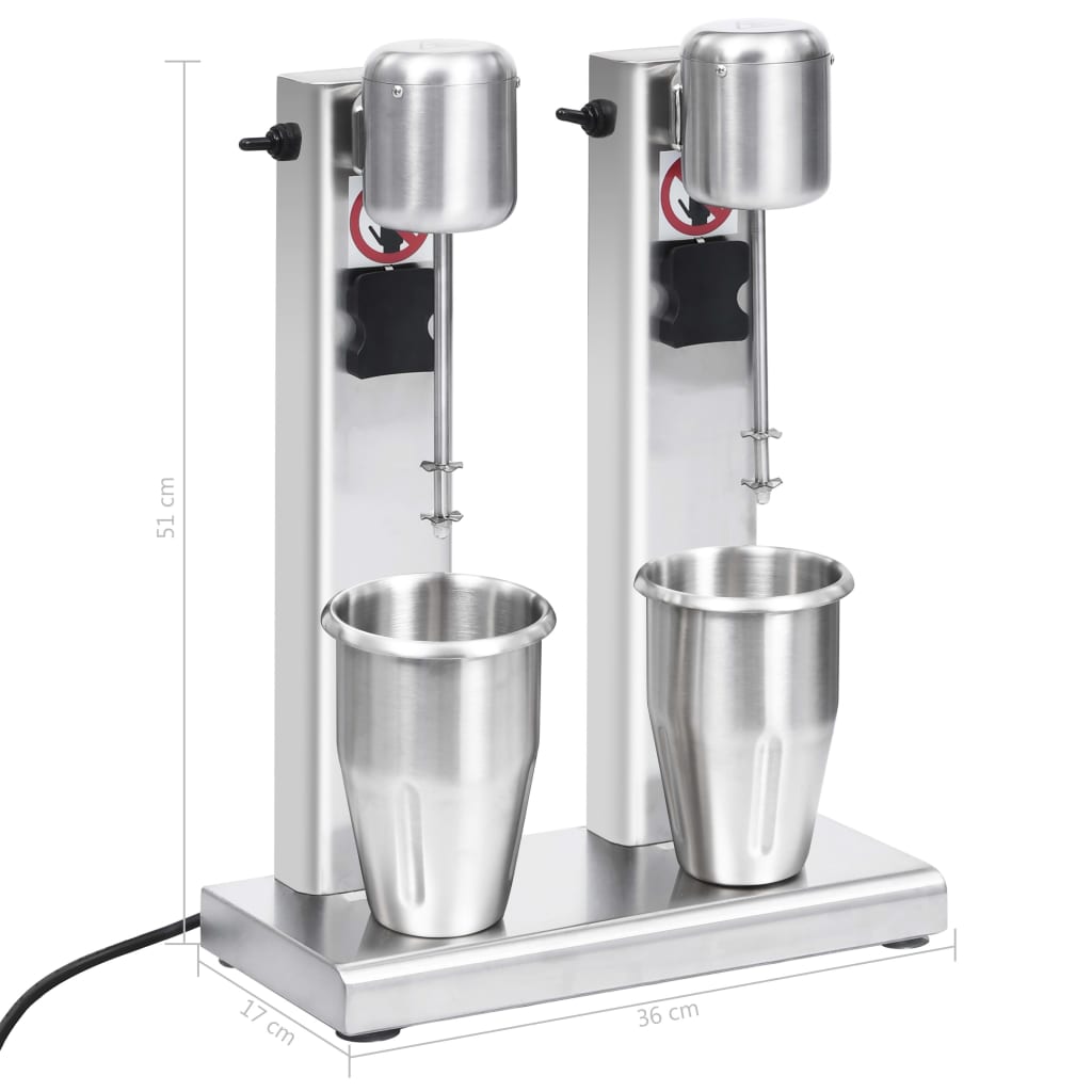 vidaXL Mixer de milkshake cu 2 vase, oțel inoxidabil, 2 L