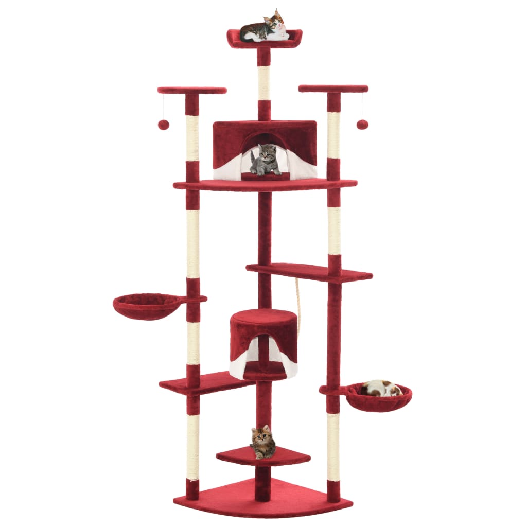 vidaXL Ansamblu pisici, stâlpi din funie de sisal 203 cm Roșu și Alb