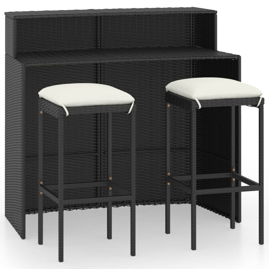 vidaXL Set mobilier bar de grădină cu perne, 3 piese, negru