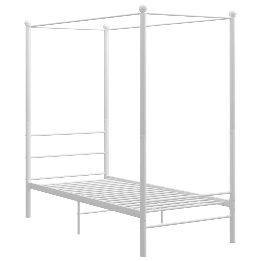 vidaXL Cadru de pat cu baldachin, alb, 90x200 cm, metal