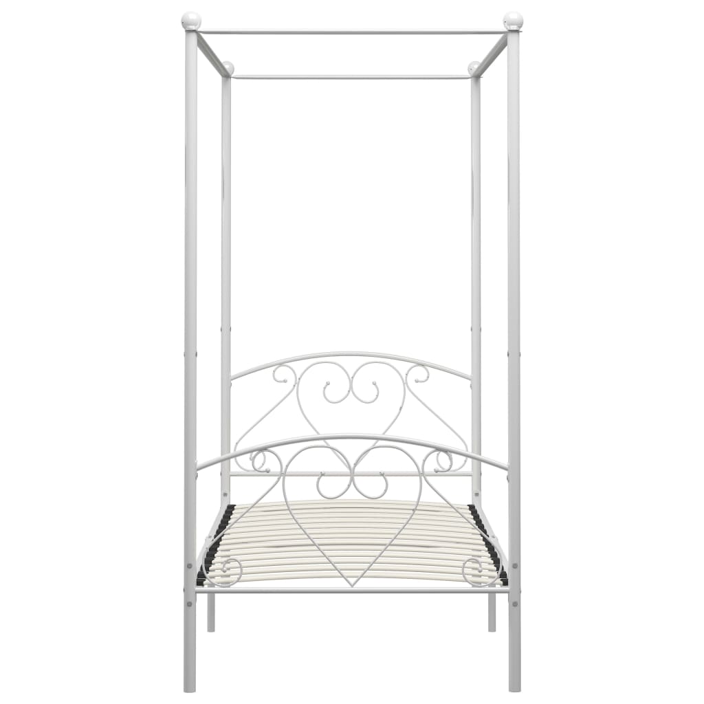 vidaXL Cadru de pat cu baldachin, alb, 90 x 200 cm, metal