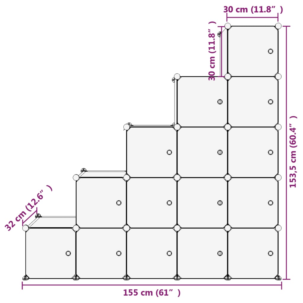 vidaXL Organizator cub de depozitare cu uși, 15 cuburi, transparent PP