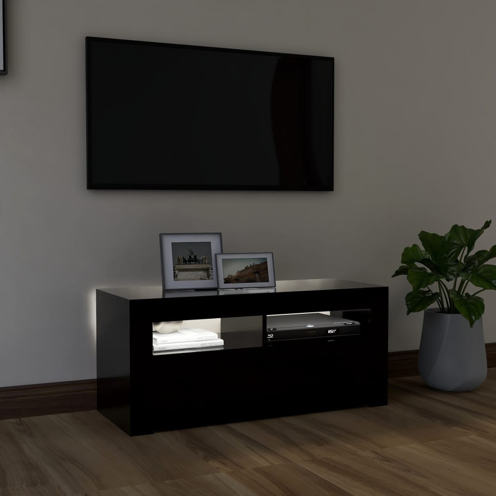 vidaXL Comodă TV cu lumini LED, negru, 90x35x40 cm