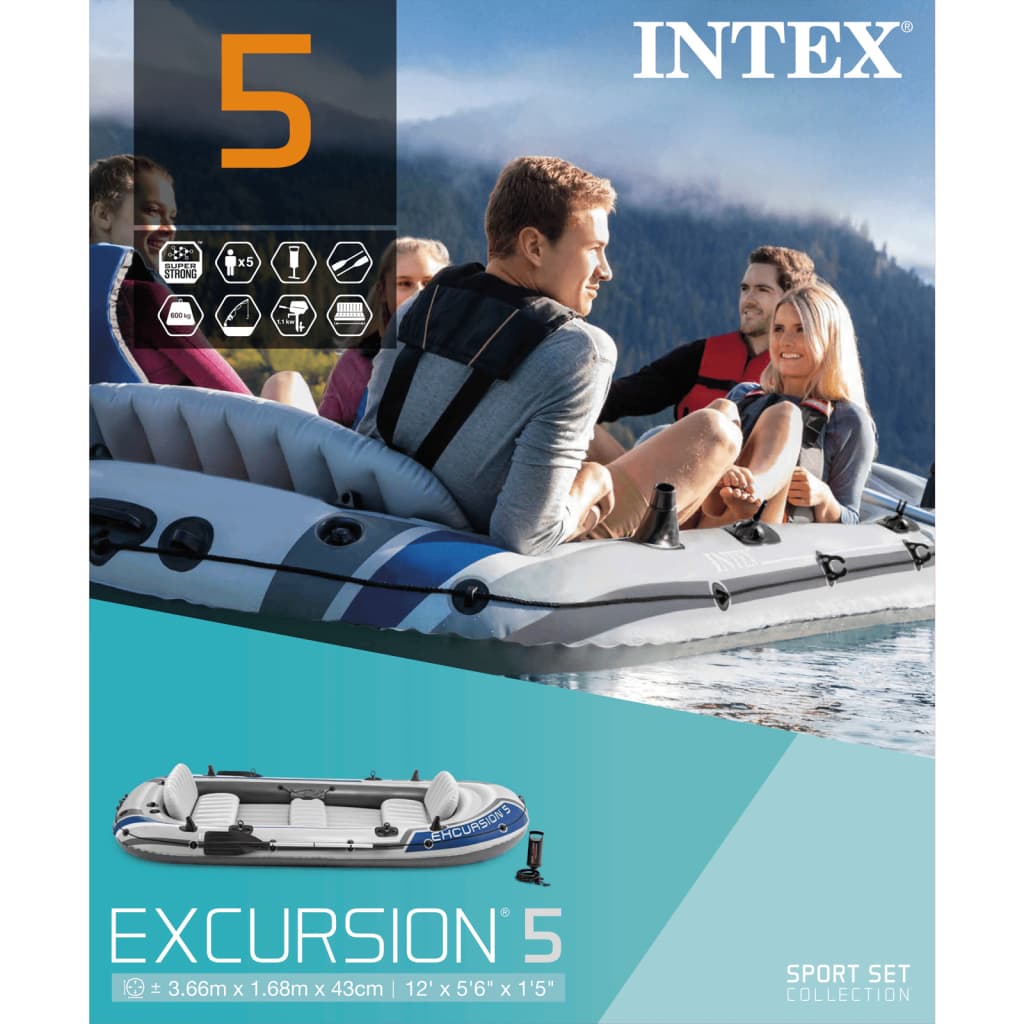 Intex Set barcă gonflabilă Excursion 5 cu vâsle și pompă, 68325NP