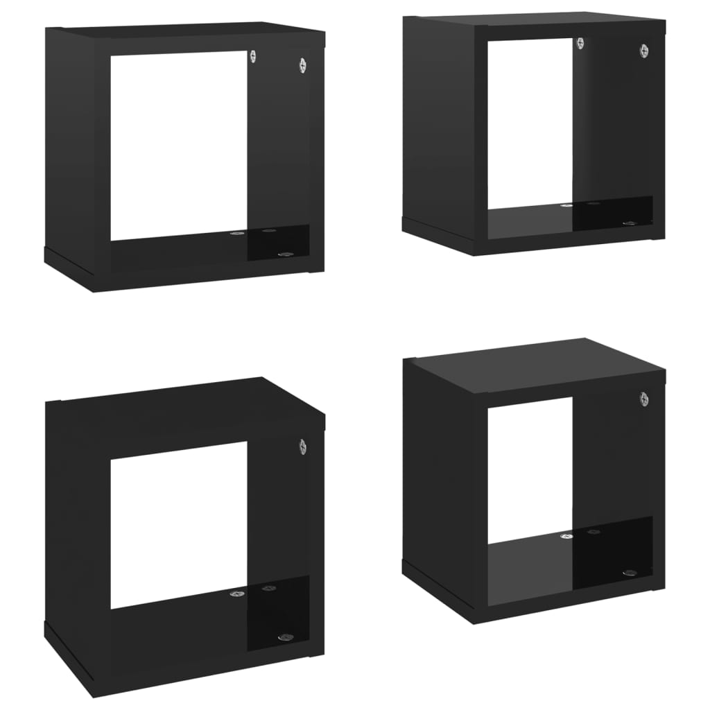 vidaXL Rafturi de perete cub 4 piese negru extralucios 22x15x22 cm PAL