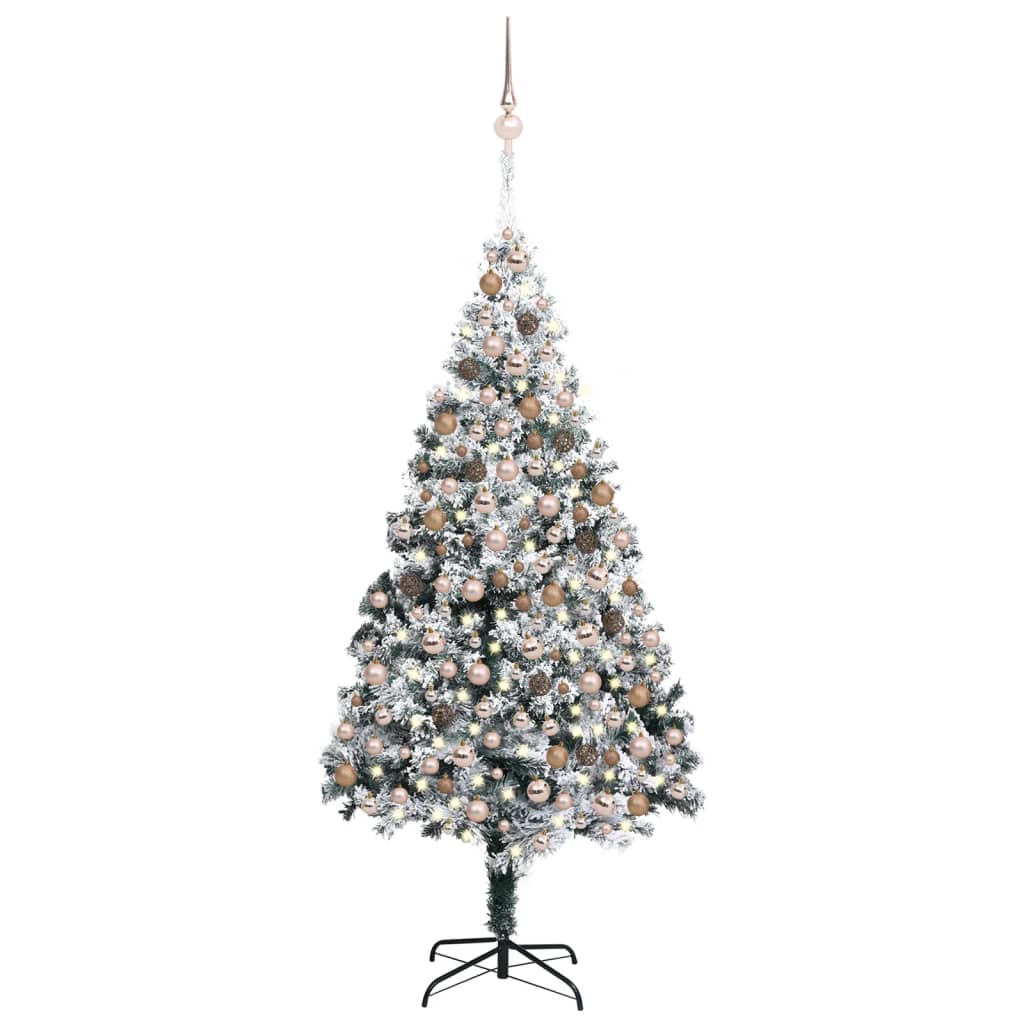 vidaXL Brad Crăciun artificial LED-uri&globuri&zăpadă, verde, 300 cm