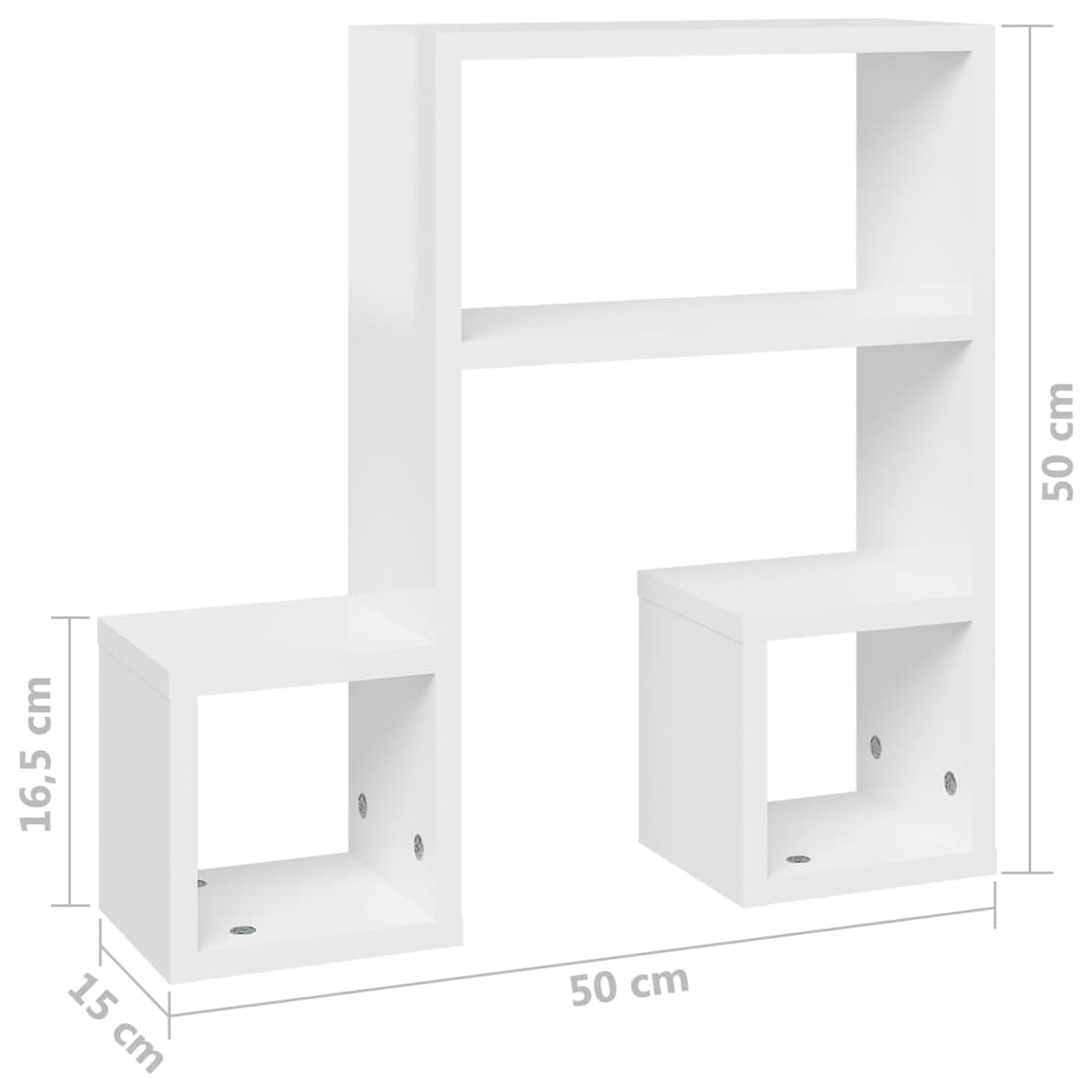 vidaXL Rafturi de perete, 2 buc., alb extralucios, 50x15x50 cm, PAL