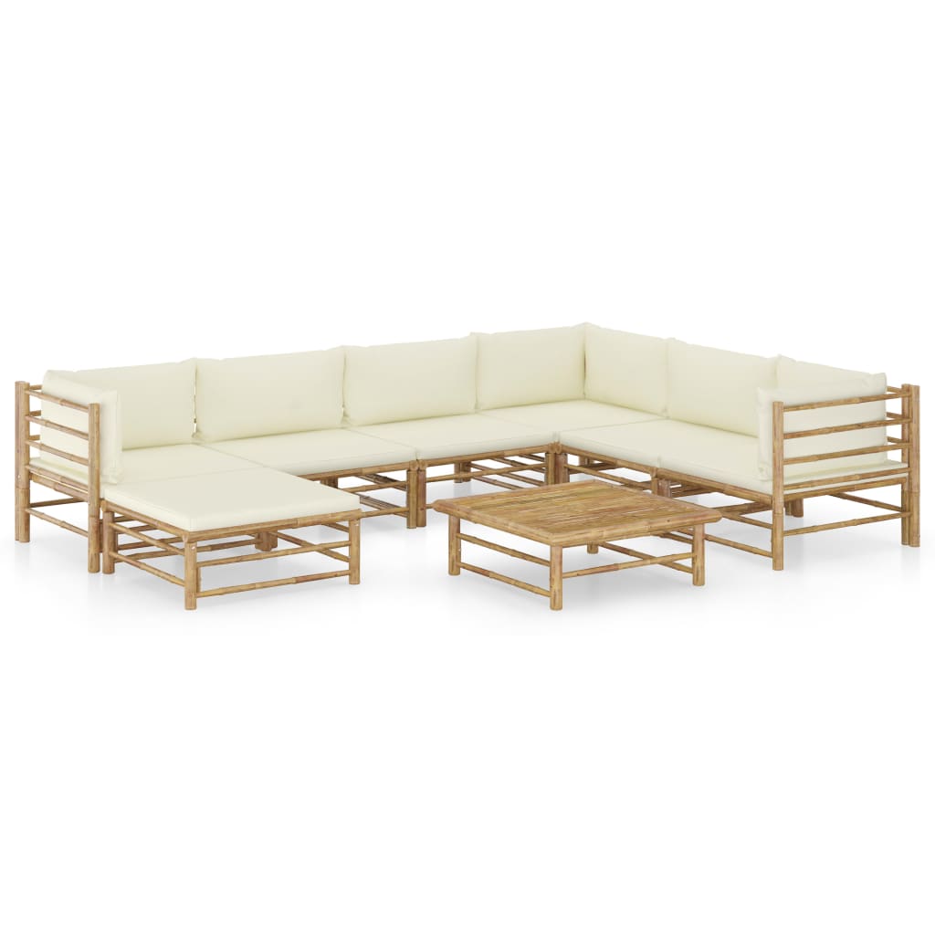 vidaXL Set mobilier de grădină, cu perne alb crem, 8 piese, bambus