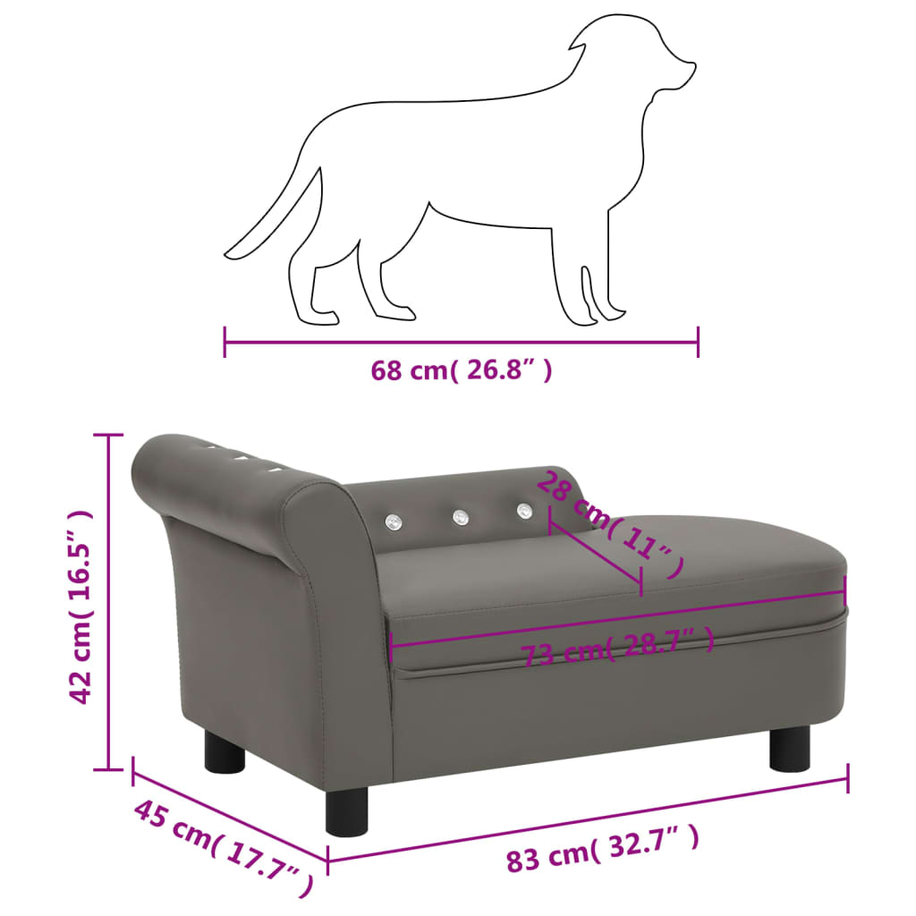 vidaXL Canapea pentru câini, gri, 83x45x42 cm, piele ecologică