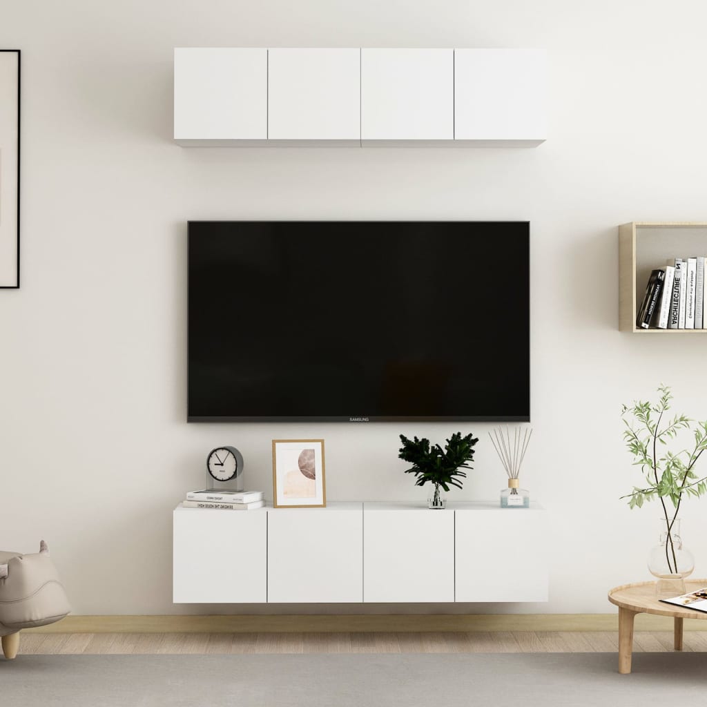 vidaXL Set dulapuri TV, 4 piese, alb, 60x30x30 cm, lemn prelucrat