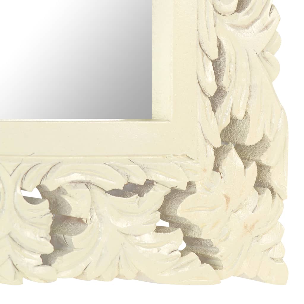 vidaXL Oglindă sculptată manual, alb, 50x50 cm, lemn masiv mango