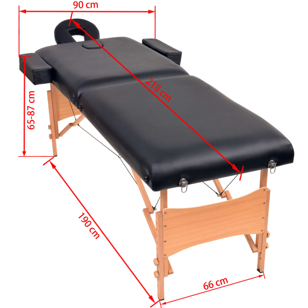 vidaXL Set taburet și masă masaj pliabile 2 zone, 10 cm grosime, negru