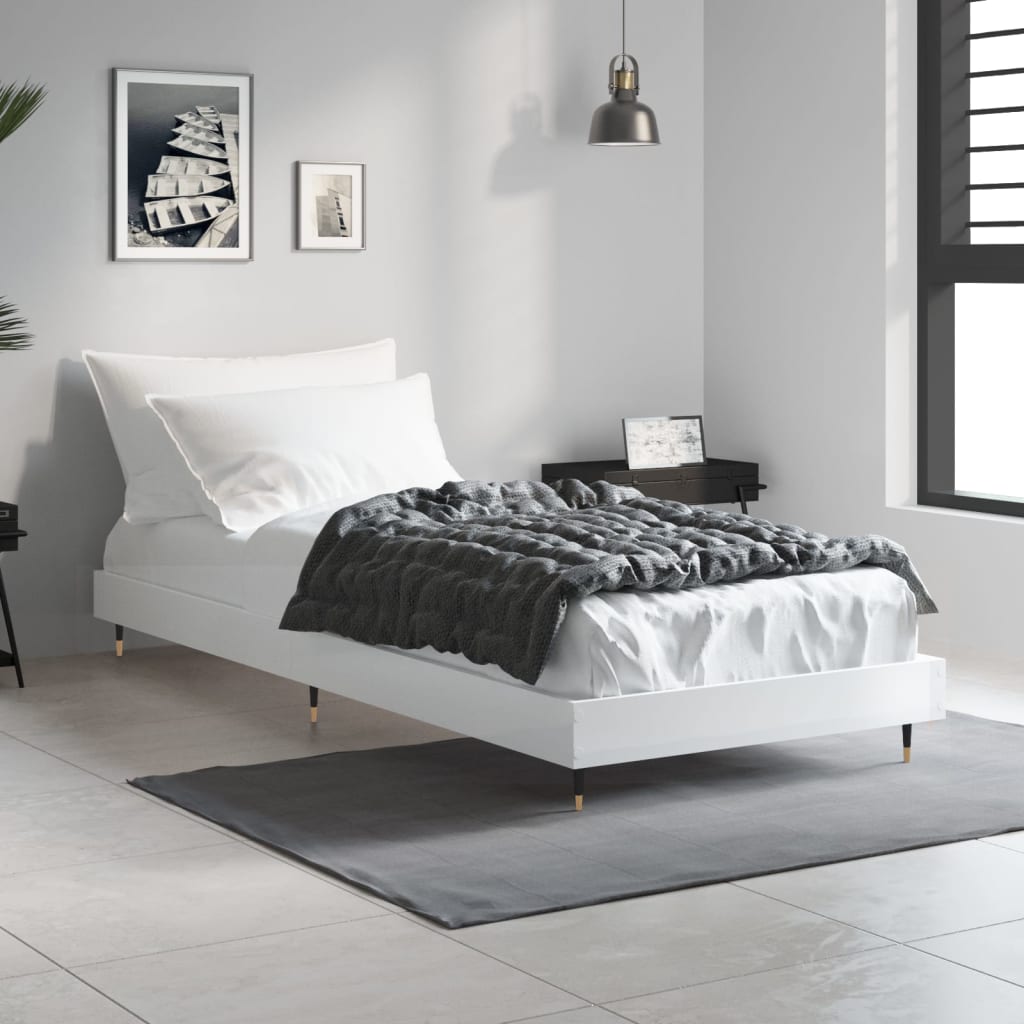 vidaXL Cadru de pat, alb extralucios, 75x190 cm, lemn prelucrat