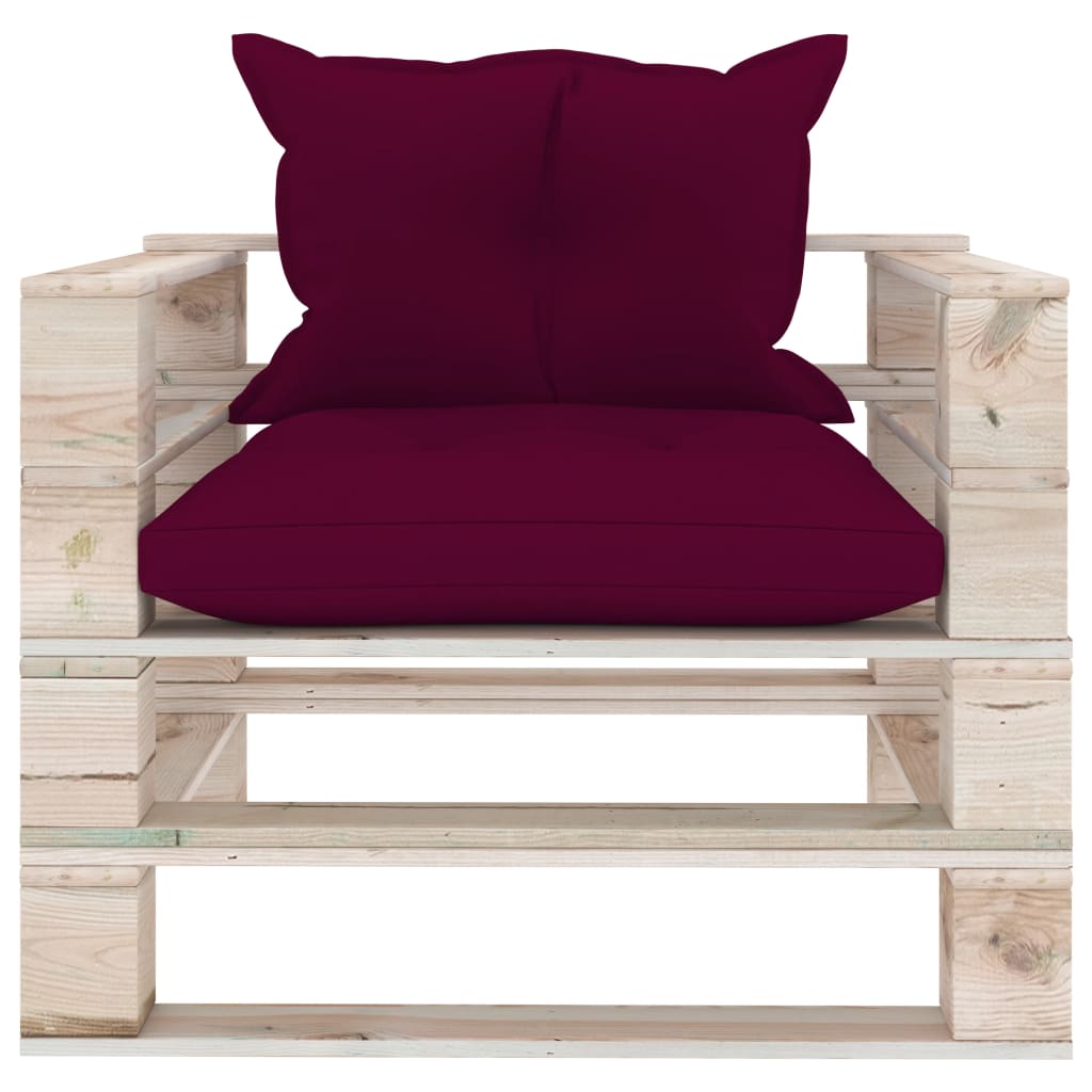 vidaXL Canapea de grădină din paleți cu perne roșu vin, lemn de pin