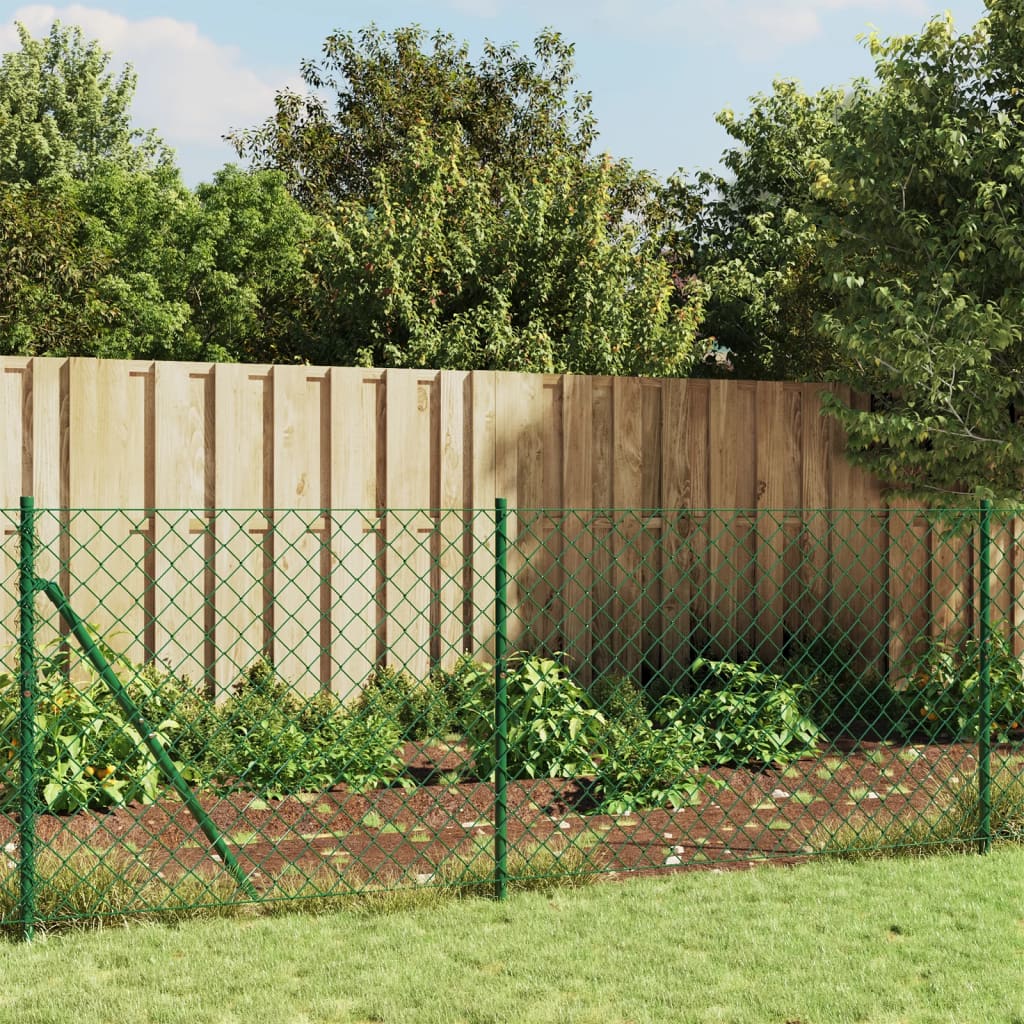 vidaXL Gard plasă de sârmă cu țăruși de fixare, verde, 0,8x10 m