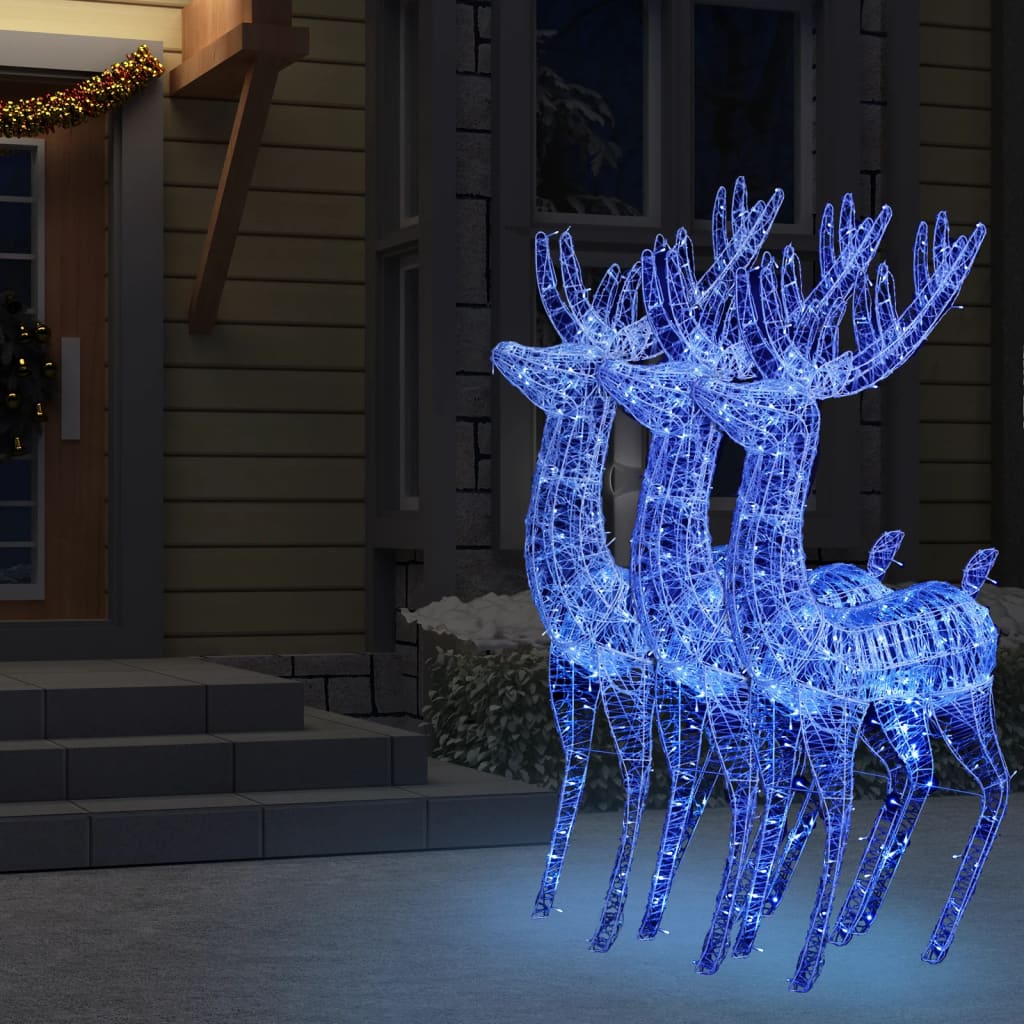vidaXL Ren de Crăciun 250 LED-uri, 3 buc., albastru, 180 cm, acril XXL