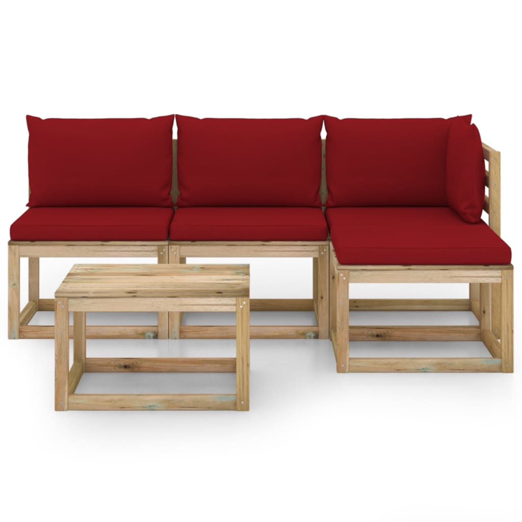 vidaXL Set mobilier de grădină cu perne roșu vin, 5 piese