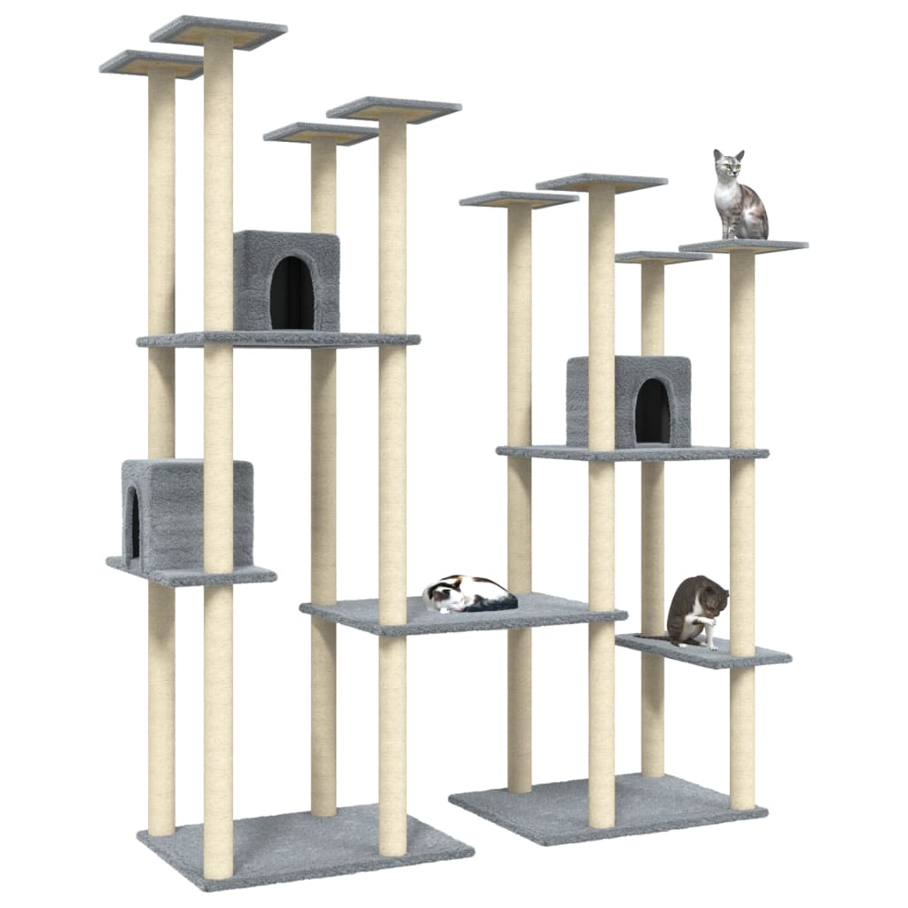 vidaXL Ansamblu pisici, stâlpi din funie sisal, gri deschis, 174 cm