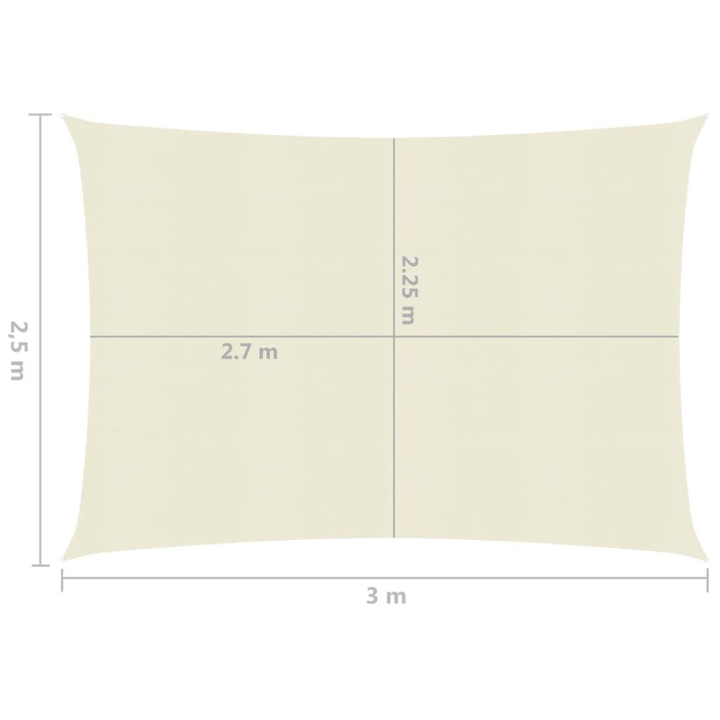 vidaXL Pânză parasolar, crem, 2,5 x 3 m, HDPE, 160 g/m²