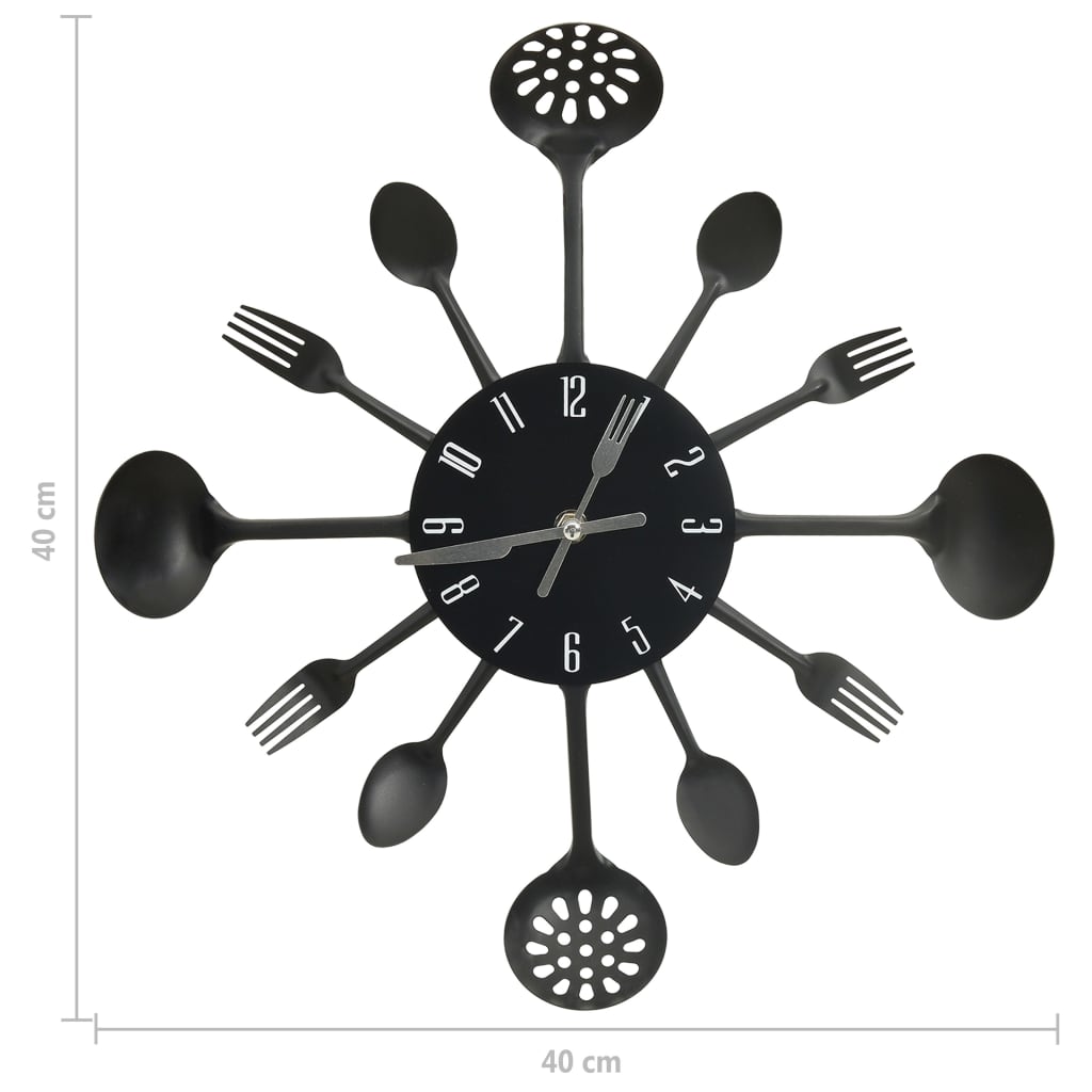 vidaXL Ceas perete cu model lingură/furculiță, negru, 40 cm, aluminiu