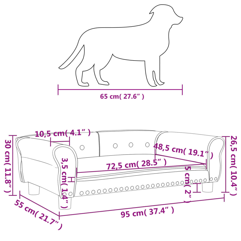 vidaXL Pat de câini, maro, 95x55x30 cm, piele ecologică