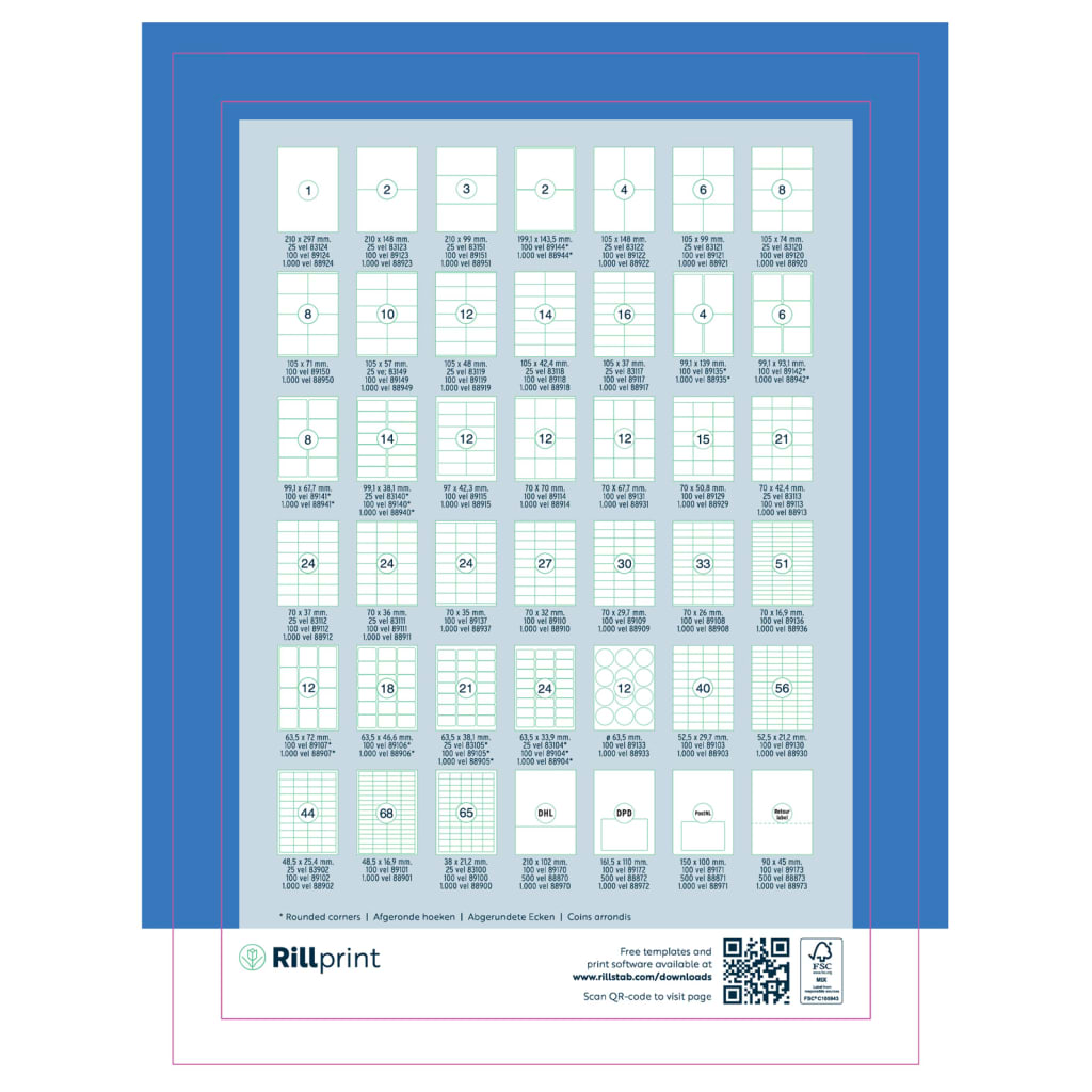 rillprint Etichete autocolante, alb, 105x42,4 mm, 500 coli