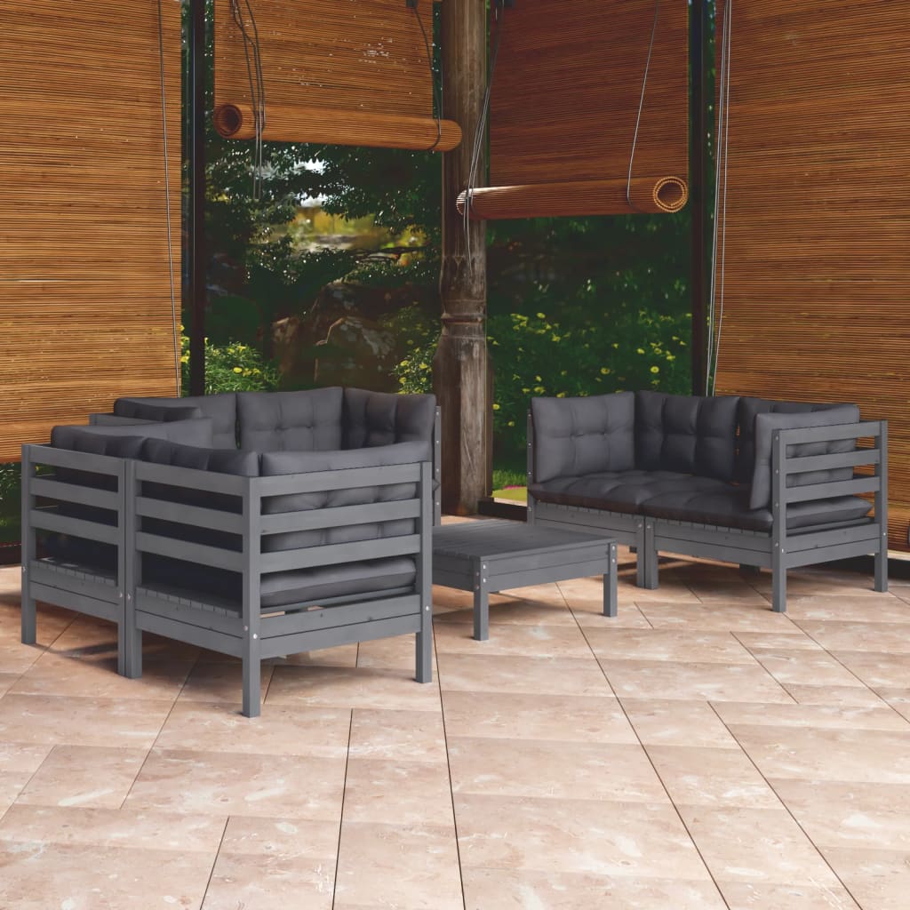 vidaXL Set mobilier grădină cu perne, 7 piese, lemn masiv pin