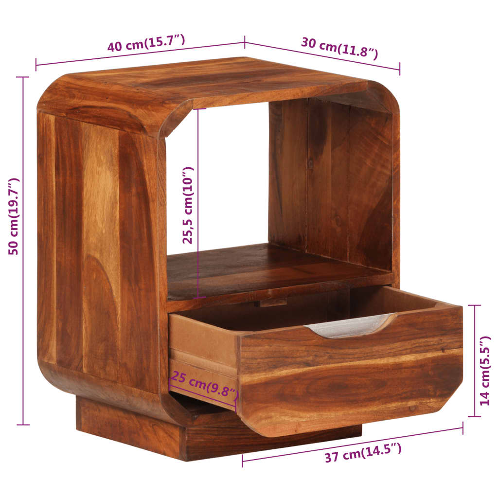 vidaXL Noptieră cu sertar 2 buc, lemn masiv de sheesham, 40x30x50 cm