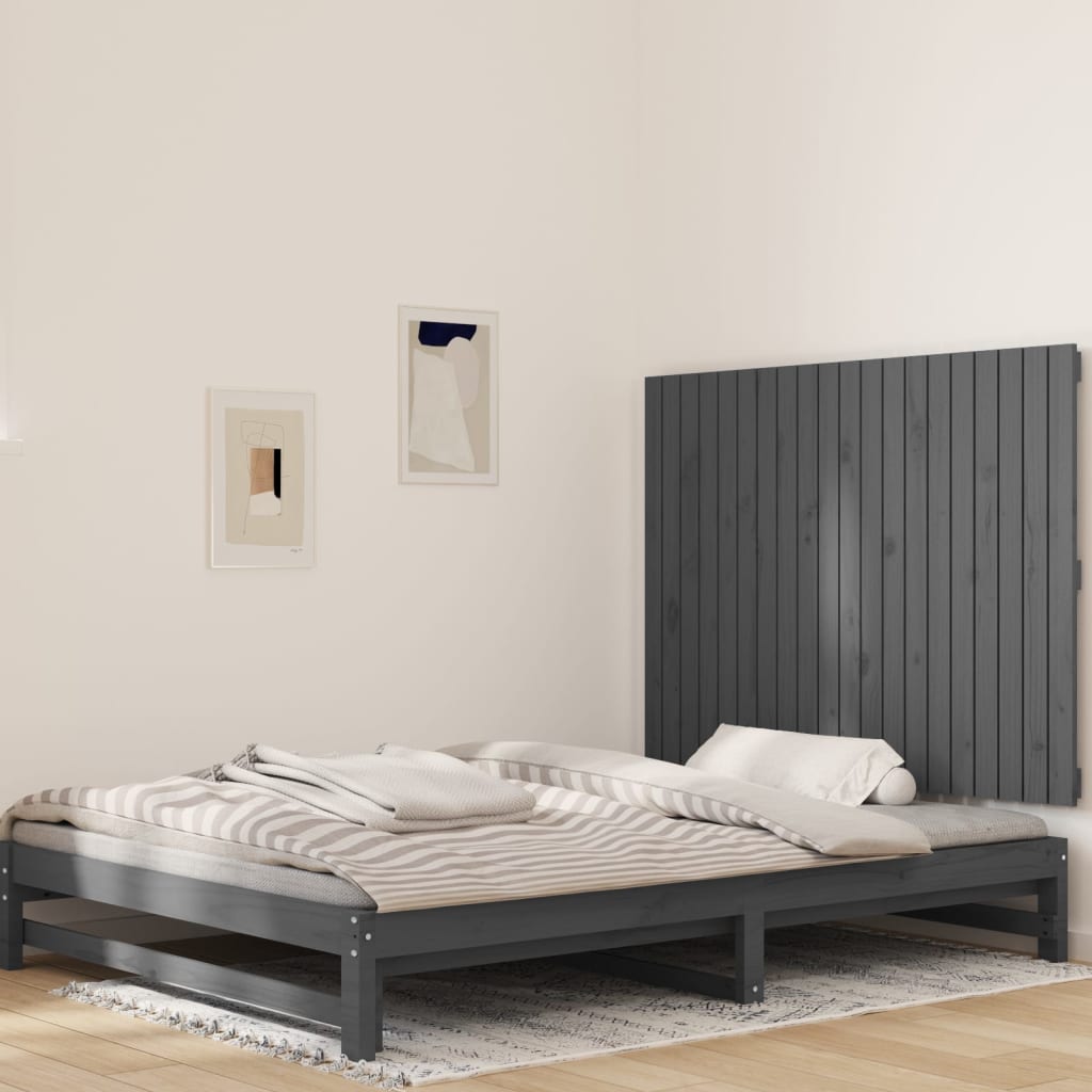 vidaXL Tăblie de pat pentru perete, gri, 127,5x3x90 cm, lemn masiv pin