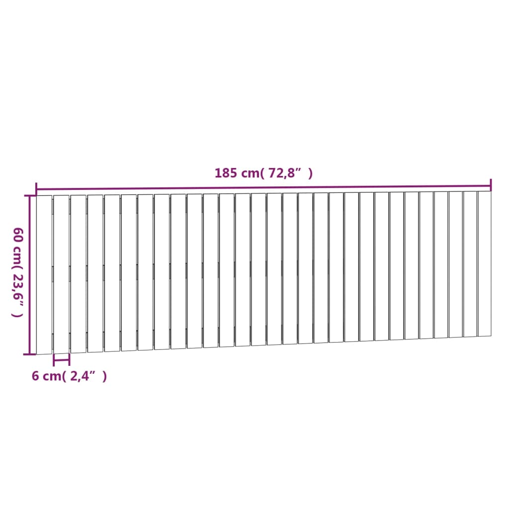vidaXL Tăblie de pat pentru perete, alb, 185x3x60 cm, lemn masiv pin